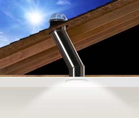 Solartube skylight with roof cutaway