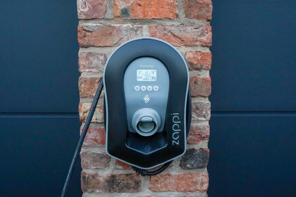 Image of a wall mounted Zappi EV charger
