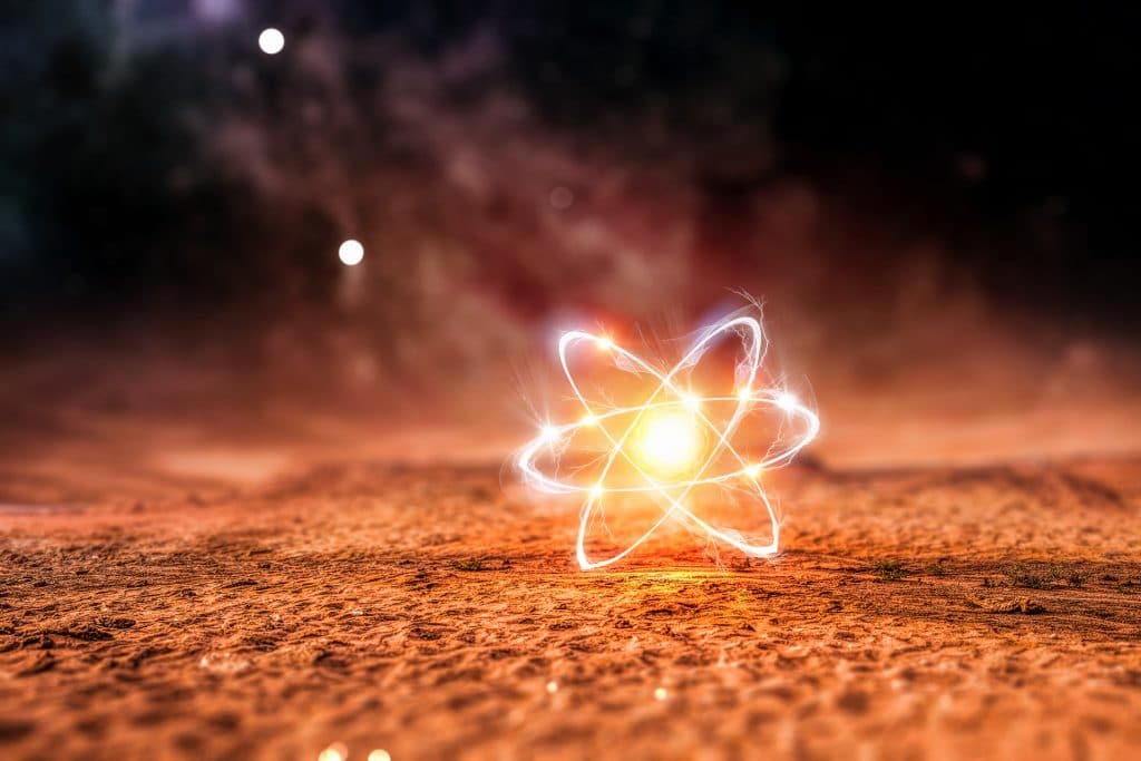 an image of a simulated nuclear reaction on a red dirt background